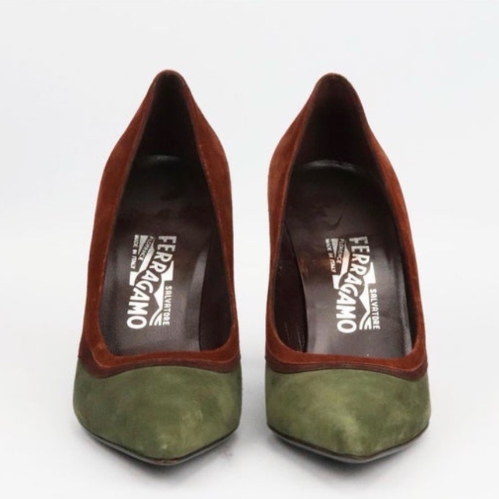 Salvatore Ferragamo Colorblock Suede Pumps - Earthy Tri-tone vintage size 7.5